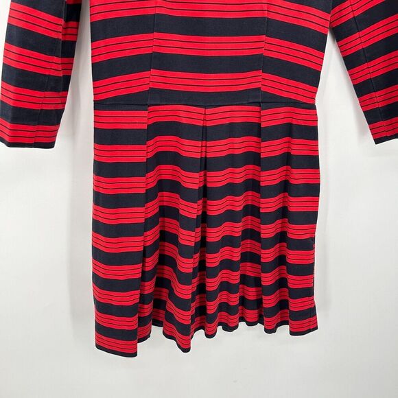 GAP Navy Blue Red Stripe 3/4 Sleeve Pleated Fit & Flare Office Mini Dress Size 4 - Picture 4 of 8
